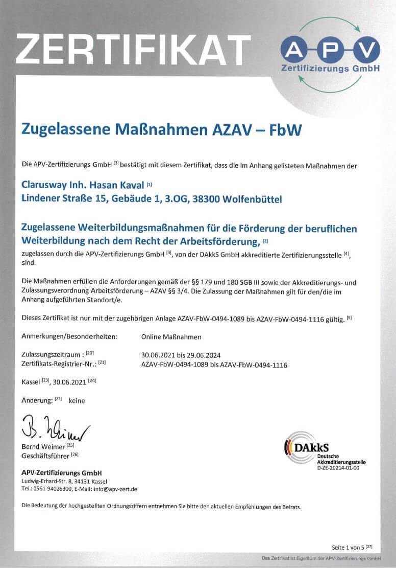 Certificate APV1